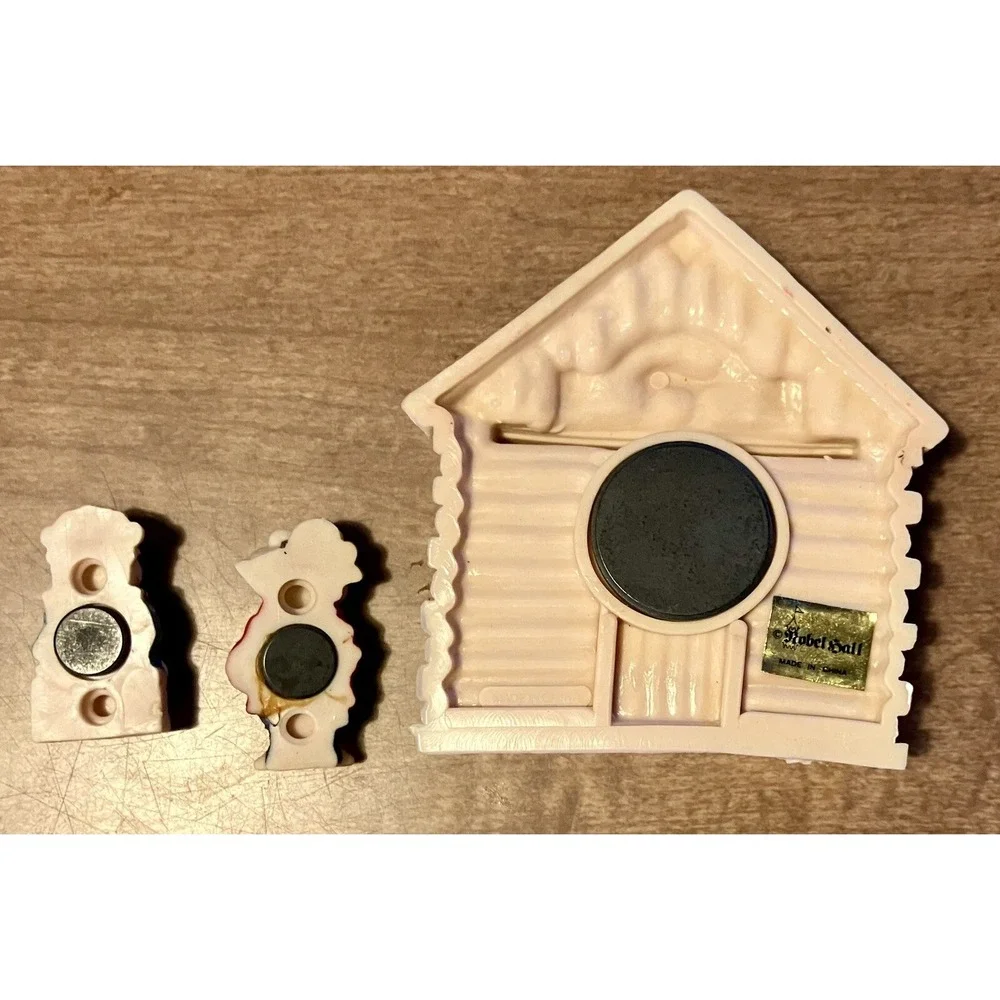 Nobel Hall Vintage Bear Log Cabin Refrigerator Magnet Set 3 Piece Fiddle Player